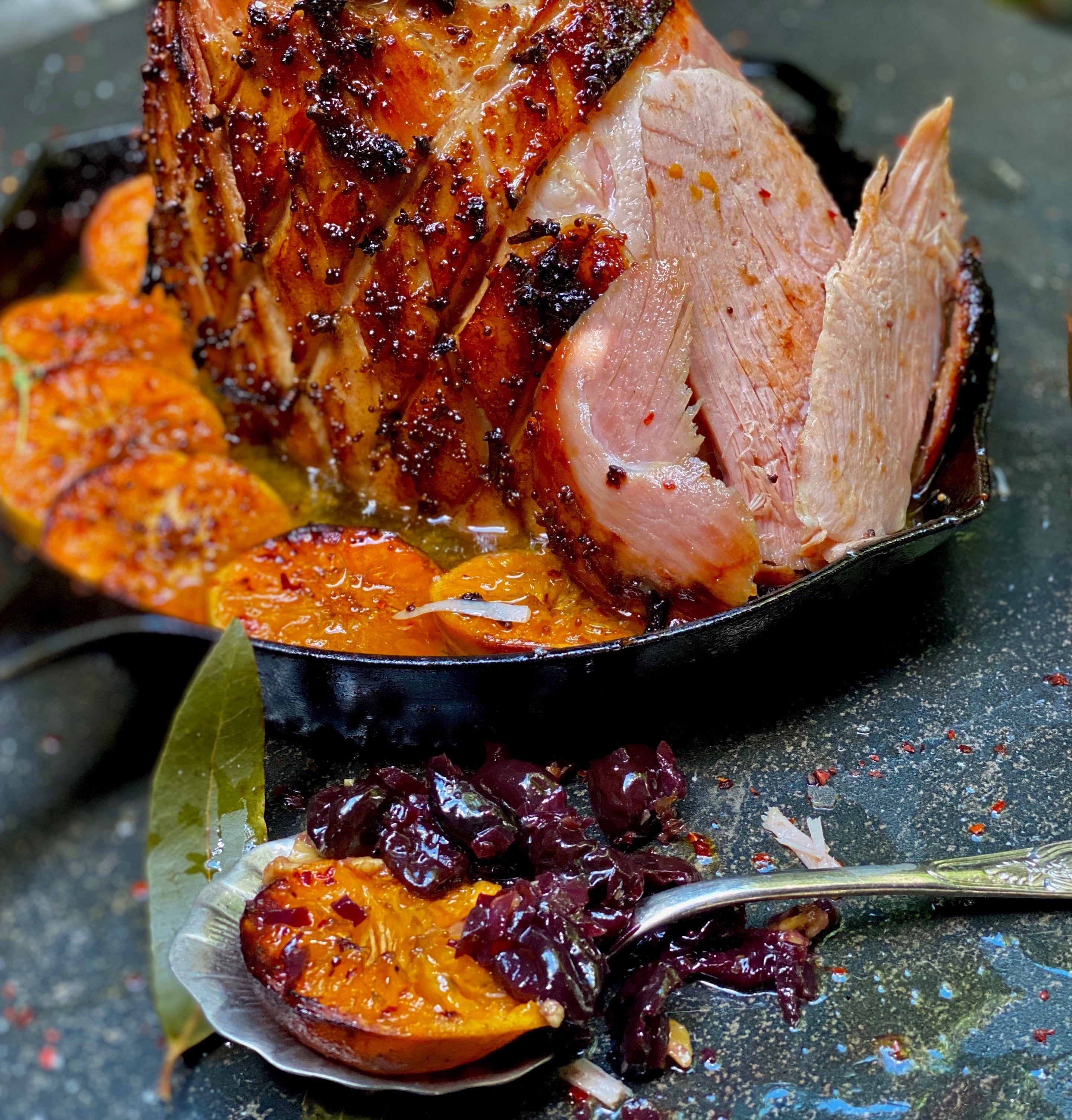 Maple Mustard Glazed Dutch Oven Ham