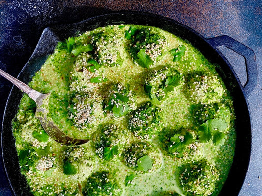 THAI FISH BALLS POACHED IN BASIL AND ROCKET COCONUT BROTH