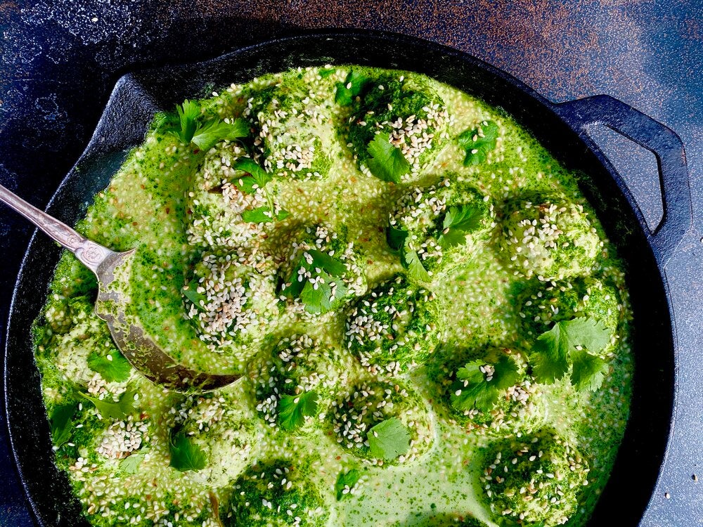 Thai Fish Balls Poached in Basil and Rocket Coconut Broth