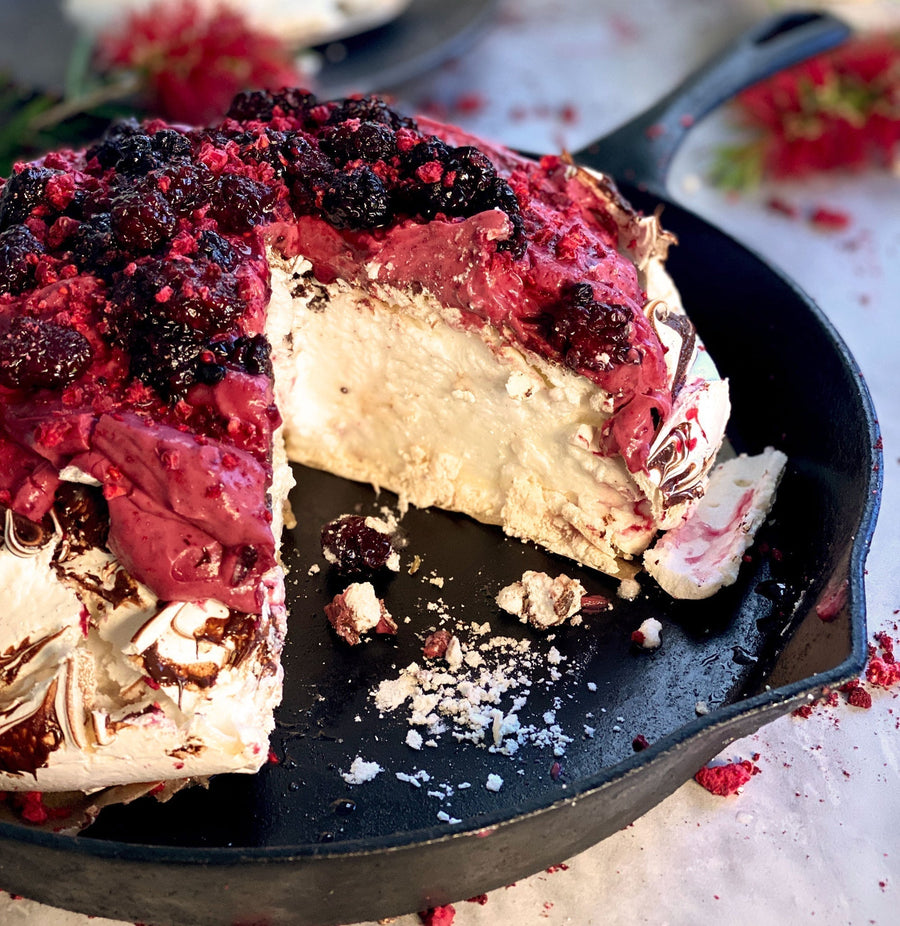 Pavlova with Boysenberry Coulis & Cream