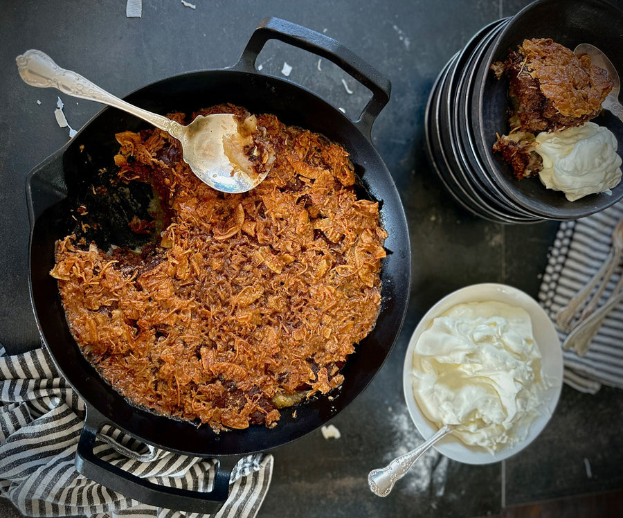 Spiced Date & Apple Pudding with Coconut Toffee Crunch
