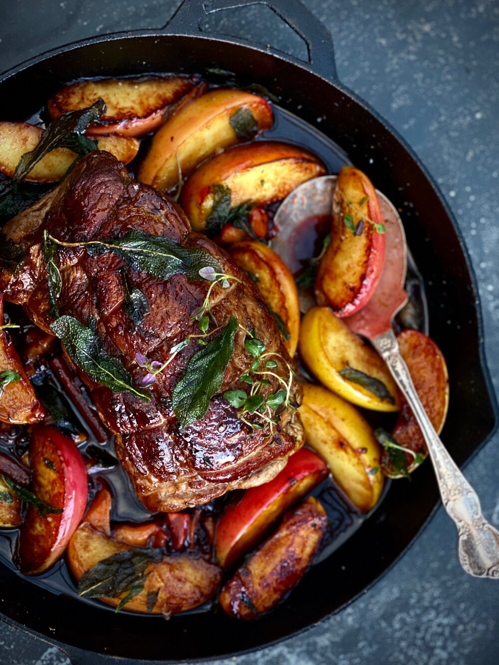 Moreish Pork Scotch Roast with Apples, Tamarillos & Sage