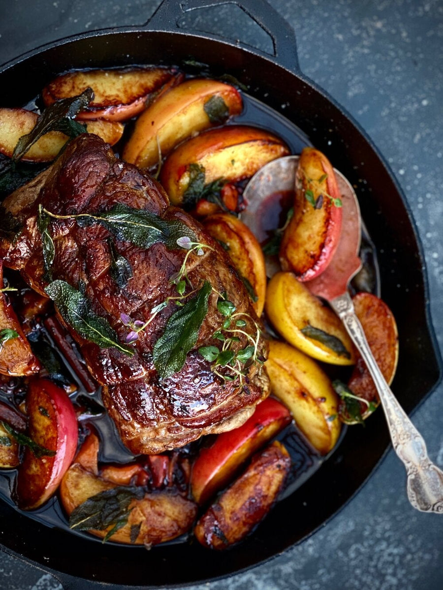 Moreish Pork Scotch Roast with Apples, Tamarillos & Sage