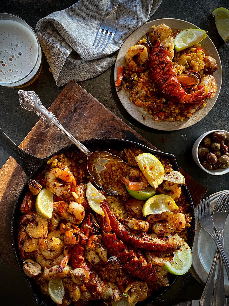 IRONCLAD SMOKED CRAYFISH, PRAWN & MUSSEL PAELLA ON THE BBQ