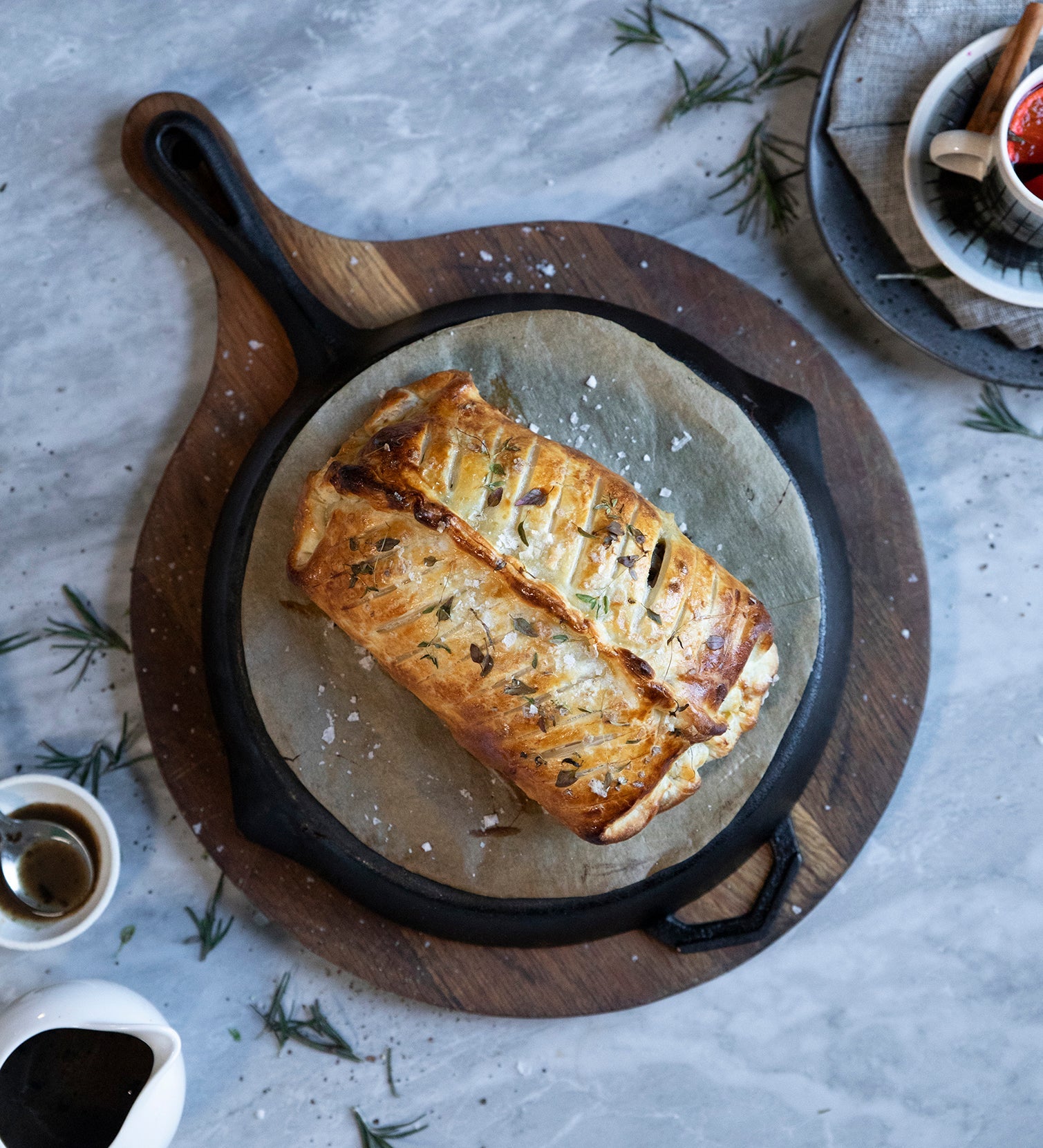 VENISON WELLINGTON with SMOKED MUSHROOMS and a VERY HERBY POMEGRANATE GRAVY