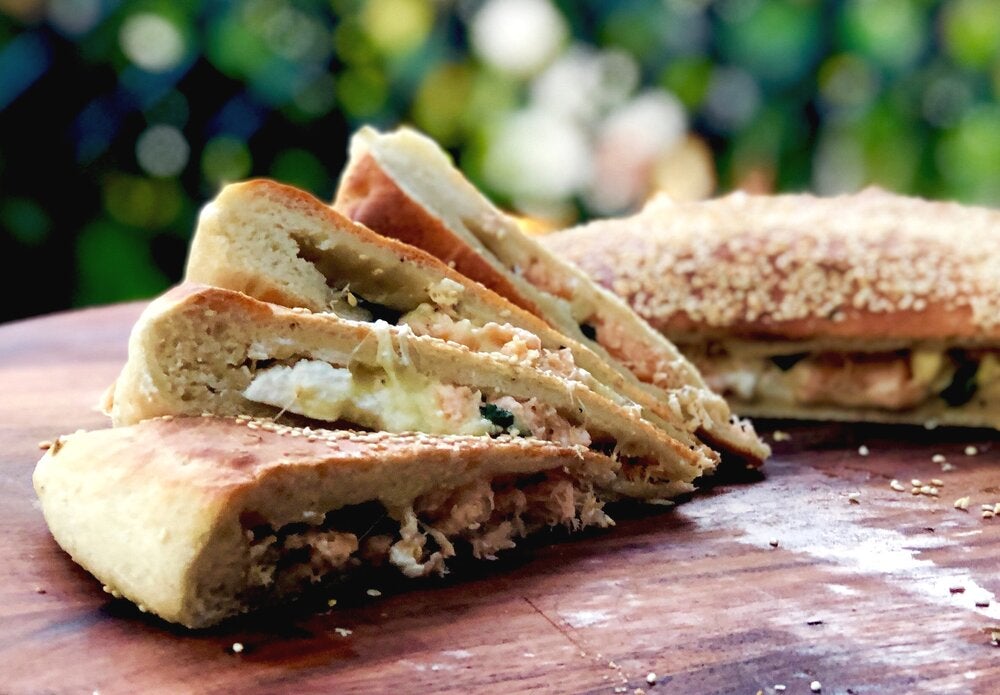 STUFFED FENNEL BREAD WITH SMOKED, SALMON, CHEESE AND BASIL