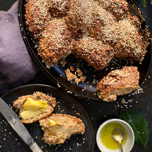 Ironclad low carb sunflower miso bread in Old Dutch lid