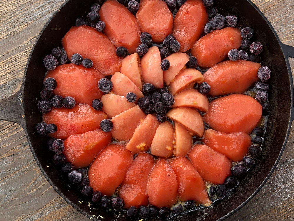Upside Down Quince, Guava and Blueberry Cake
