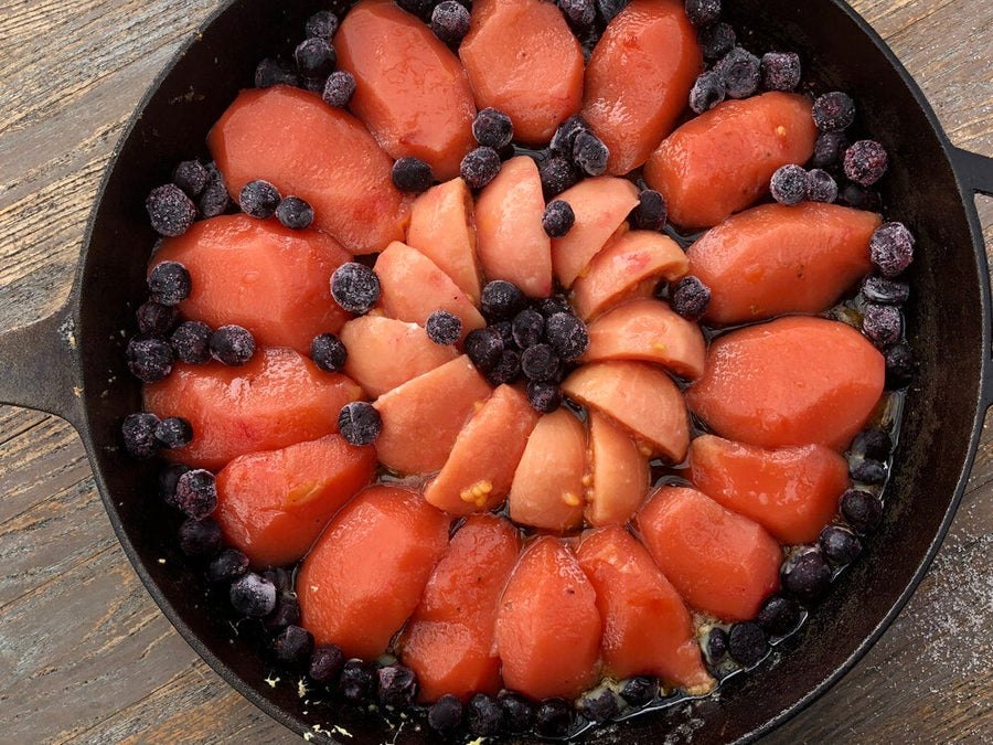 Upside Down Quince, Guava and Blueberry Cake