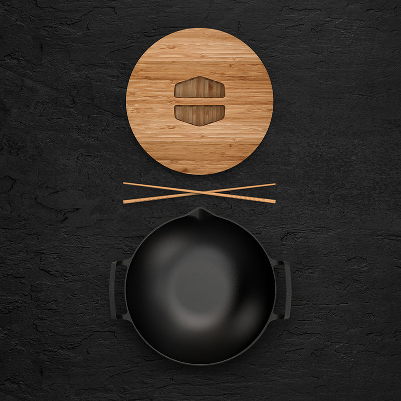 31cm Handcrafted Cast Iron Takumi Wok Set