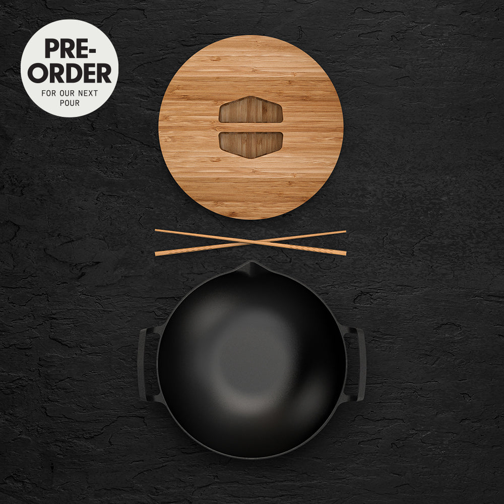 The Takumi Wok Set by Ironclad Co. Handcrafted 31cm Cast Iron Wok