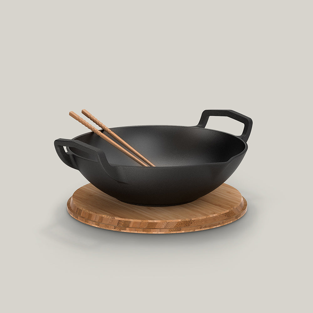 31cm Handcrafted Cast Iron Takumi Wok Set