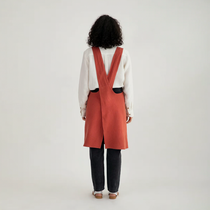 The Linen Apron. Handcrafted Coral Orange Summer Apron