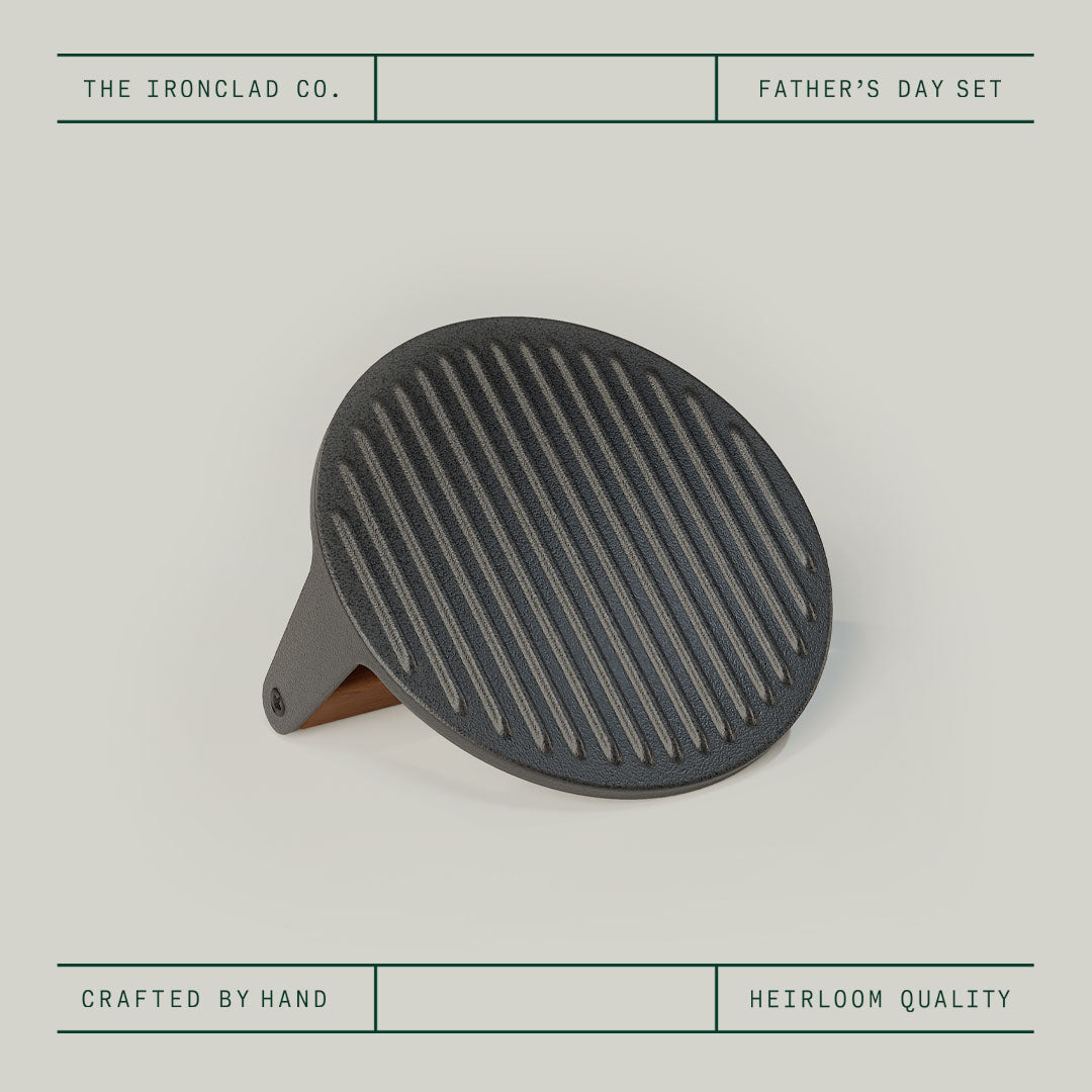 Father's Day Burger Press by Ironclad Co. Handcrafted 18cm Cast Iron Burger Smash