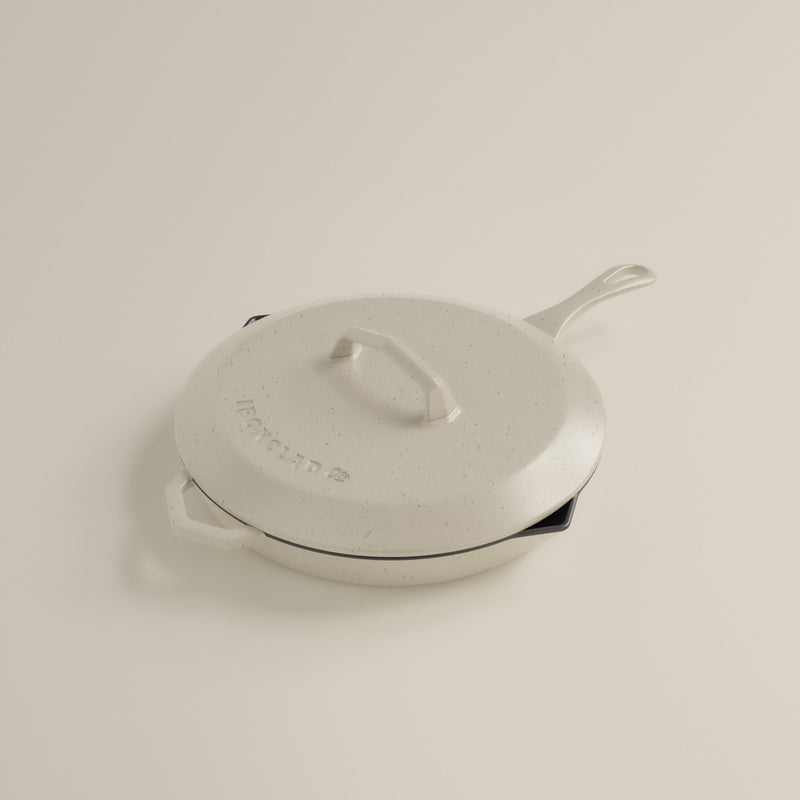 28cm Salt Stone Satin Enamel Legacy Pan & Lid