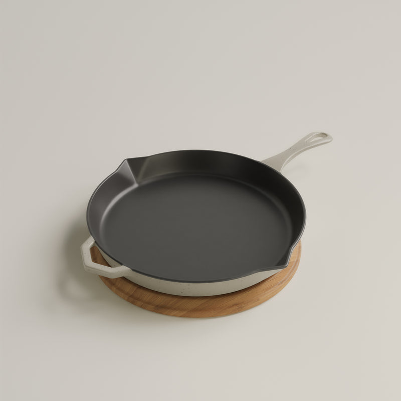 28cm Salt Stone Satin Enamel Legacy Pan & Serving Lid